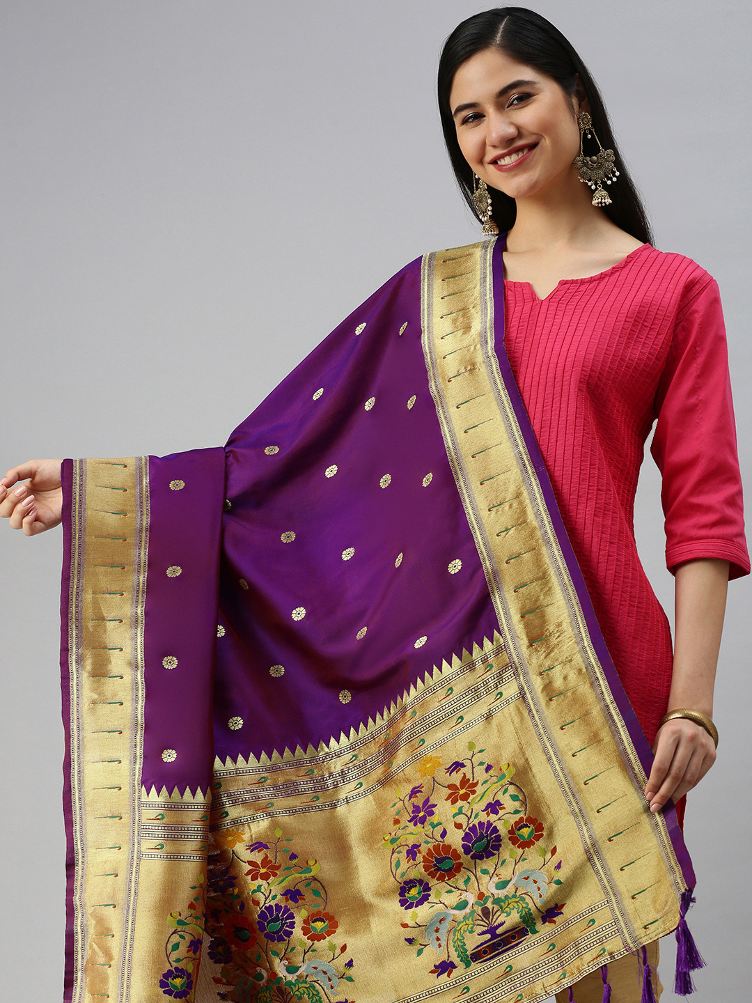 

KALINI Purple & Golden Woven Design Zari Dupatta