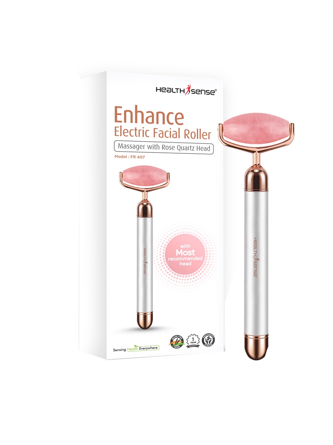

HealthSense FR405 Electrical Facial Roller Massager with Rose Quartz Head - Pink