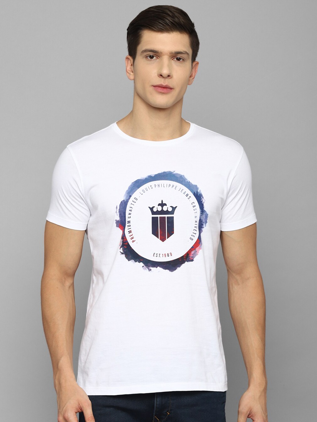 

Louis Philippe Jeans Men White Printed Slim Fit T-shirt