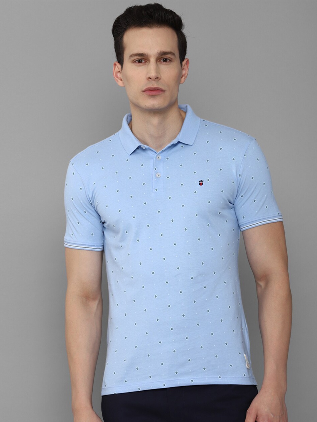 

Louis Philippe Jeans Men Blue Printed Polo Collar Slim Fit Pure Cotton T-shirt