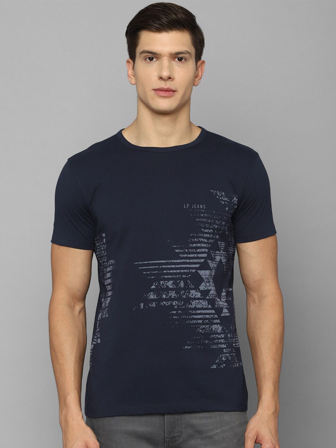 

Louis Philippe Jeans Men Navy Blue Printed Pure Cotton Slim Fit T-shirt