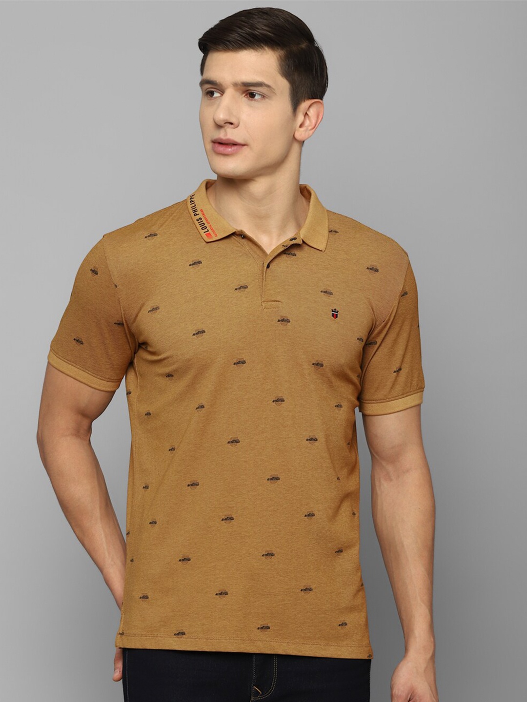 

Louis Philippe Sport Men Brown Printed Polo Collar Pure Cotton Slim Fit T-shirt