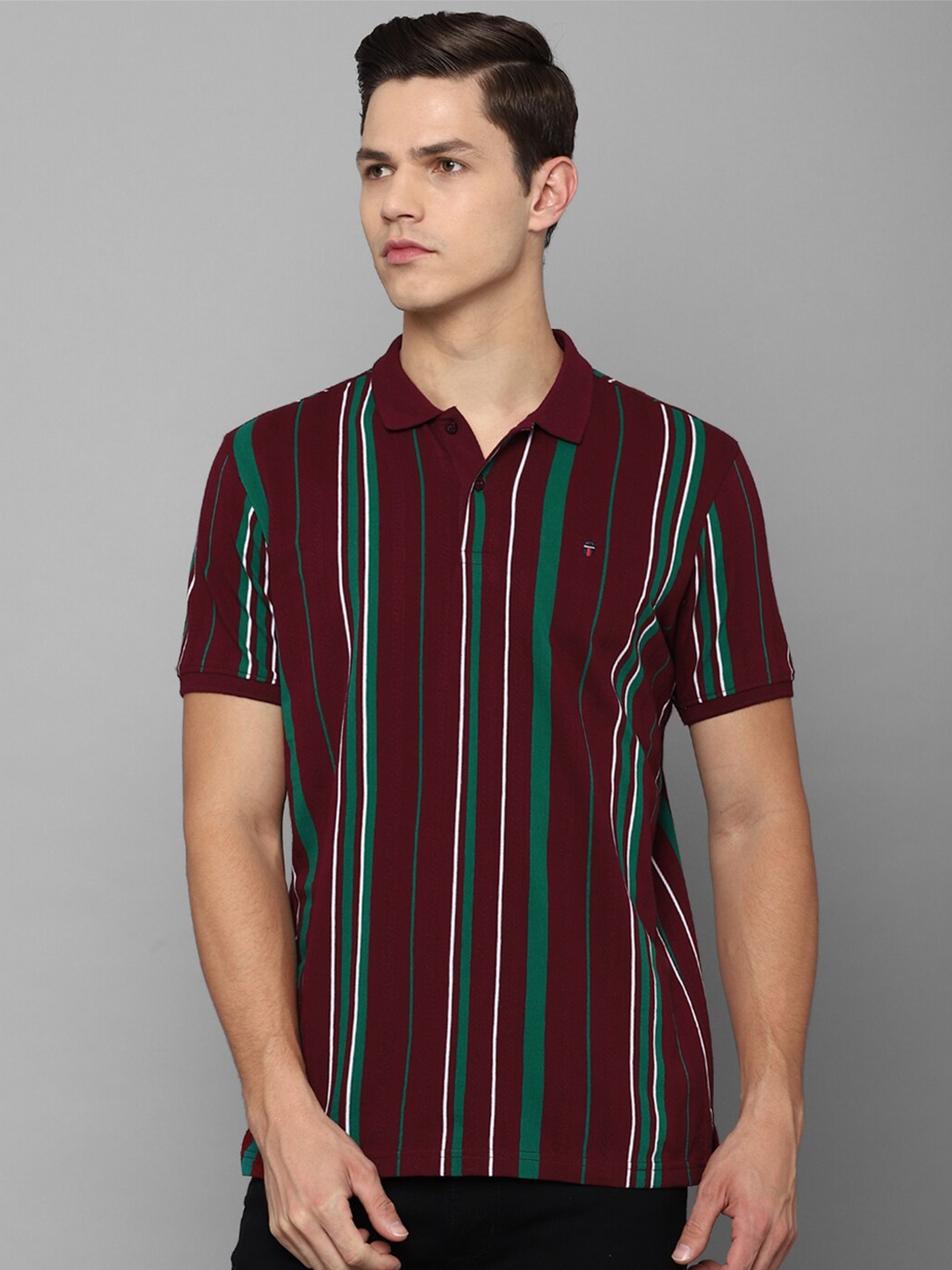 

Louis Philippe Sport Men Maroon Striped Polo Collar Slim Fit T-shirt