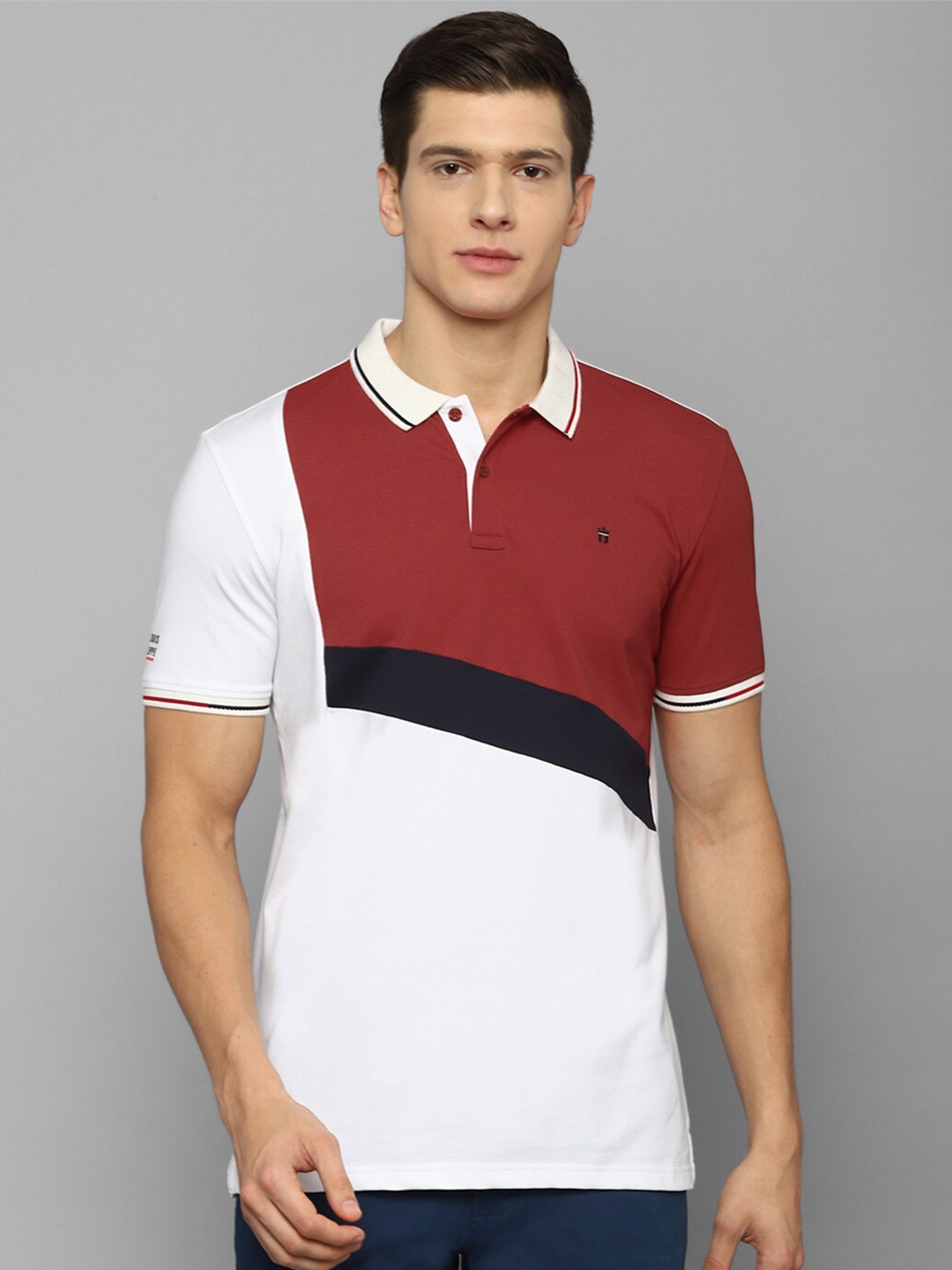 

Louis Philippe Sport Men White & Brown Colourblocked Polo Collar Slim Fit T-shirt