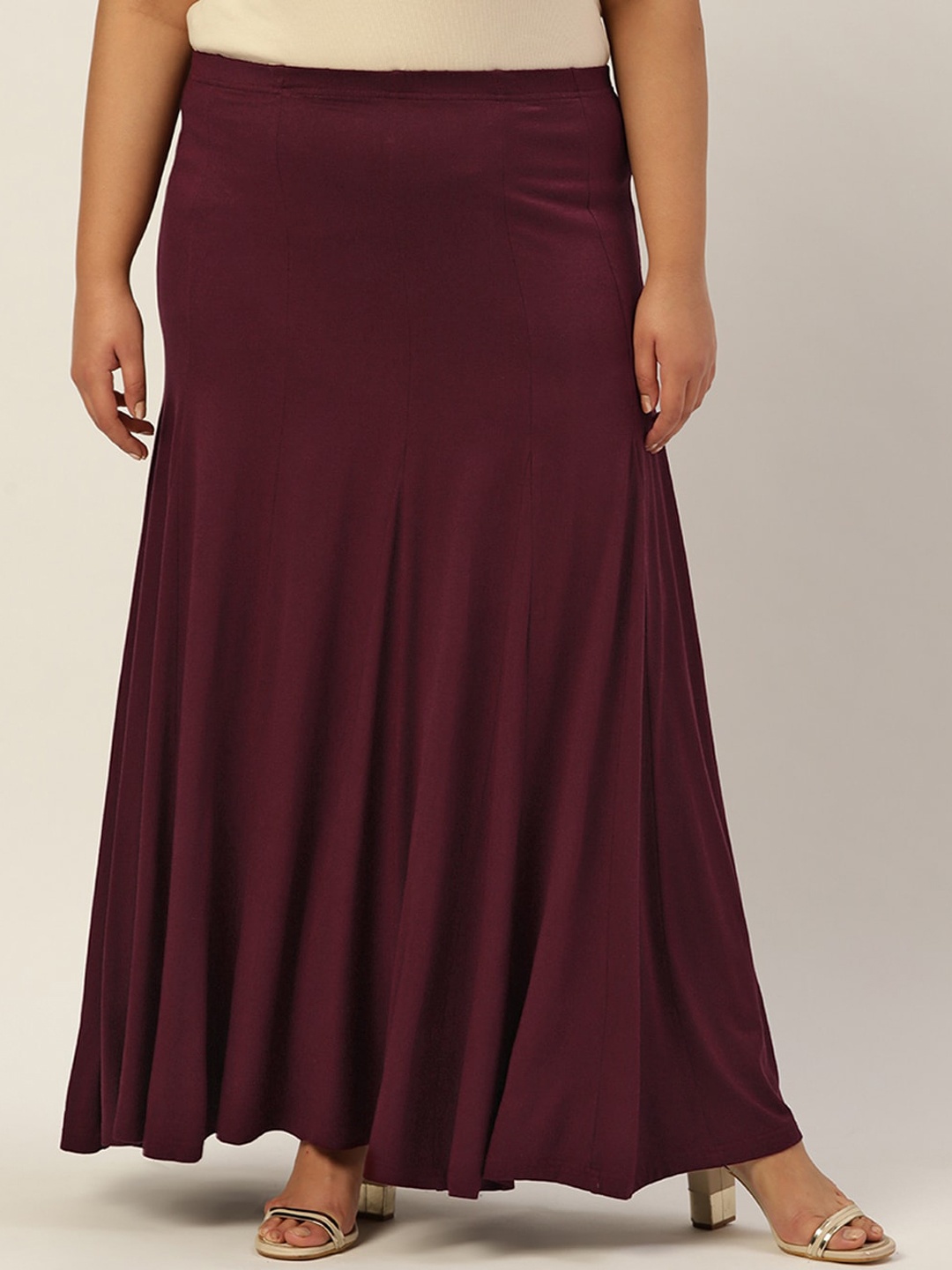 

theRebelinme Plus Size Women Purple Solid Maxi Skirts, Burgundy