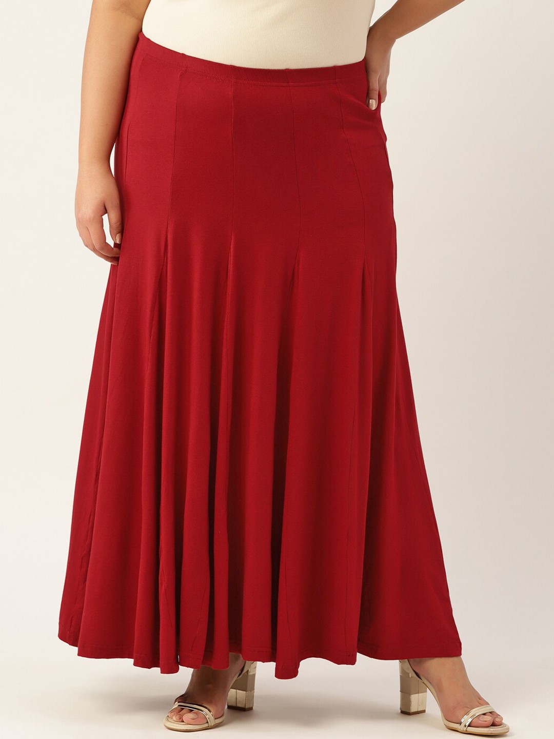 

theRebelinme Plus Size Women Maroon Solid Flared Flared Maxi Skirt