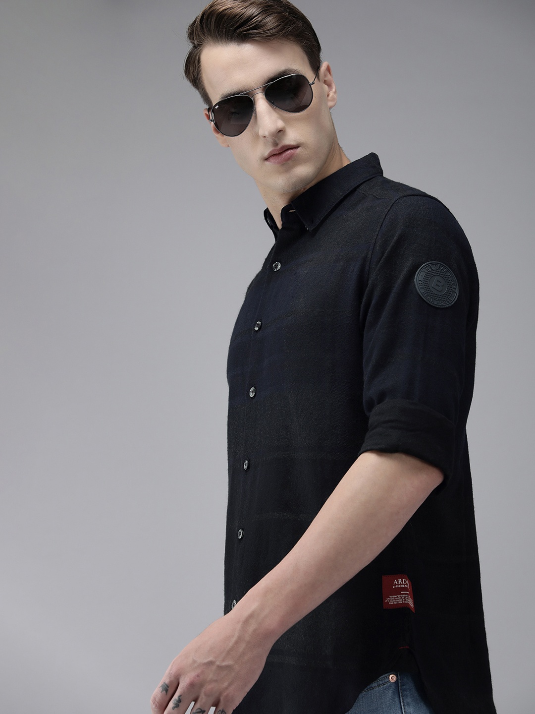 

THE BEAR HOUSE Ardor Edition Men Navy Blue Slim Fit Tartan Checks Casual Shirt