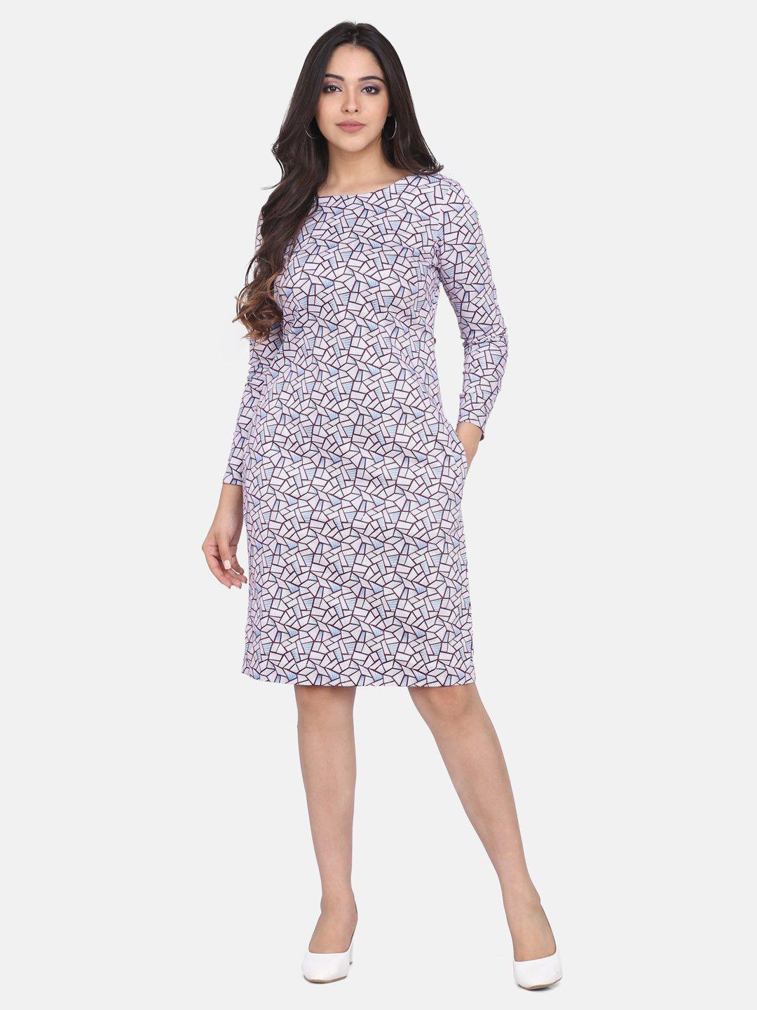 

PowerSutra Mauve & White Printed Cotton Sheath Dress