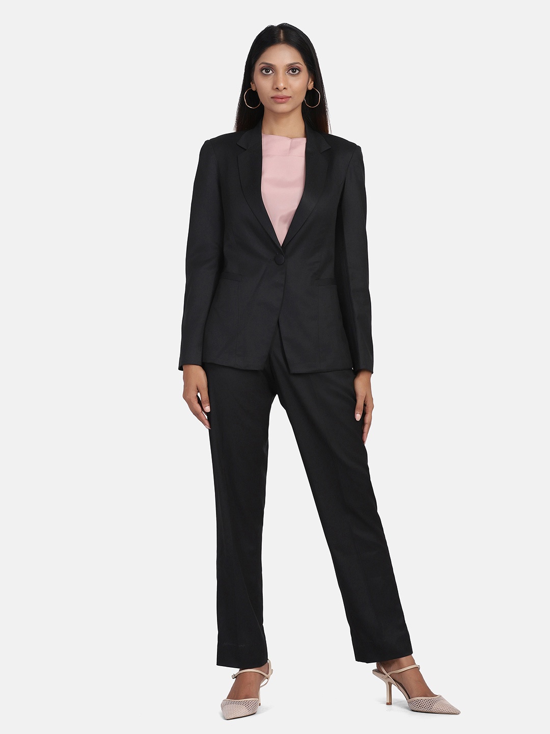 

PowerSutra Women Black Solid Single-Breasted 2-Piece Formal Suit
