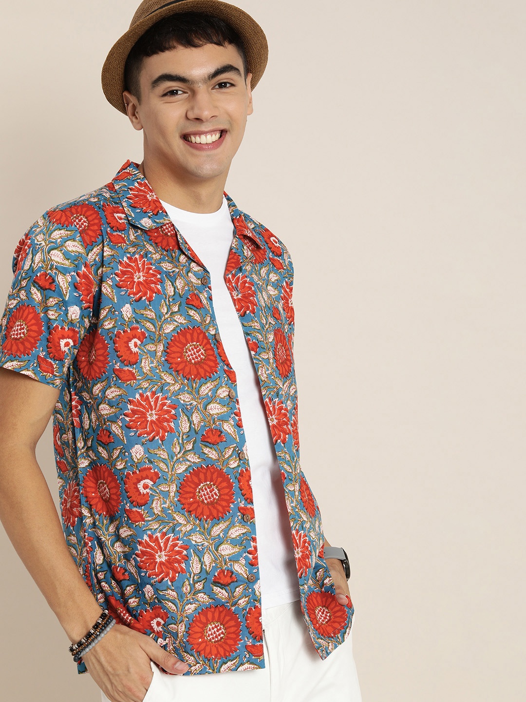 Taavi Men Handblock Printed Cotton Casual Shirt, Multi