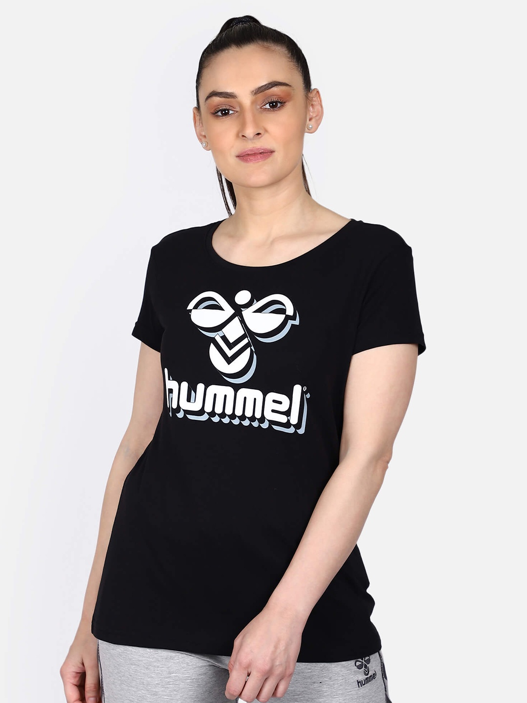 hummel Women Black Typography Printed Cotton T-shirt