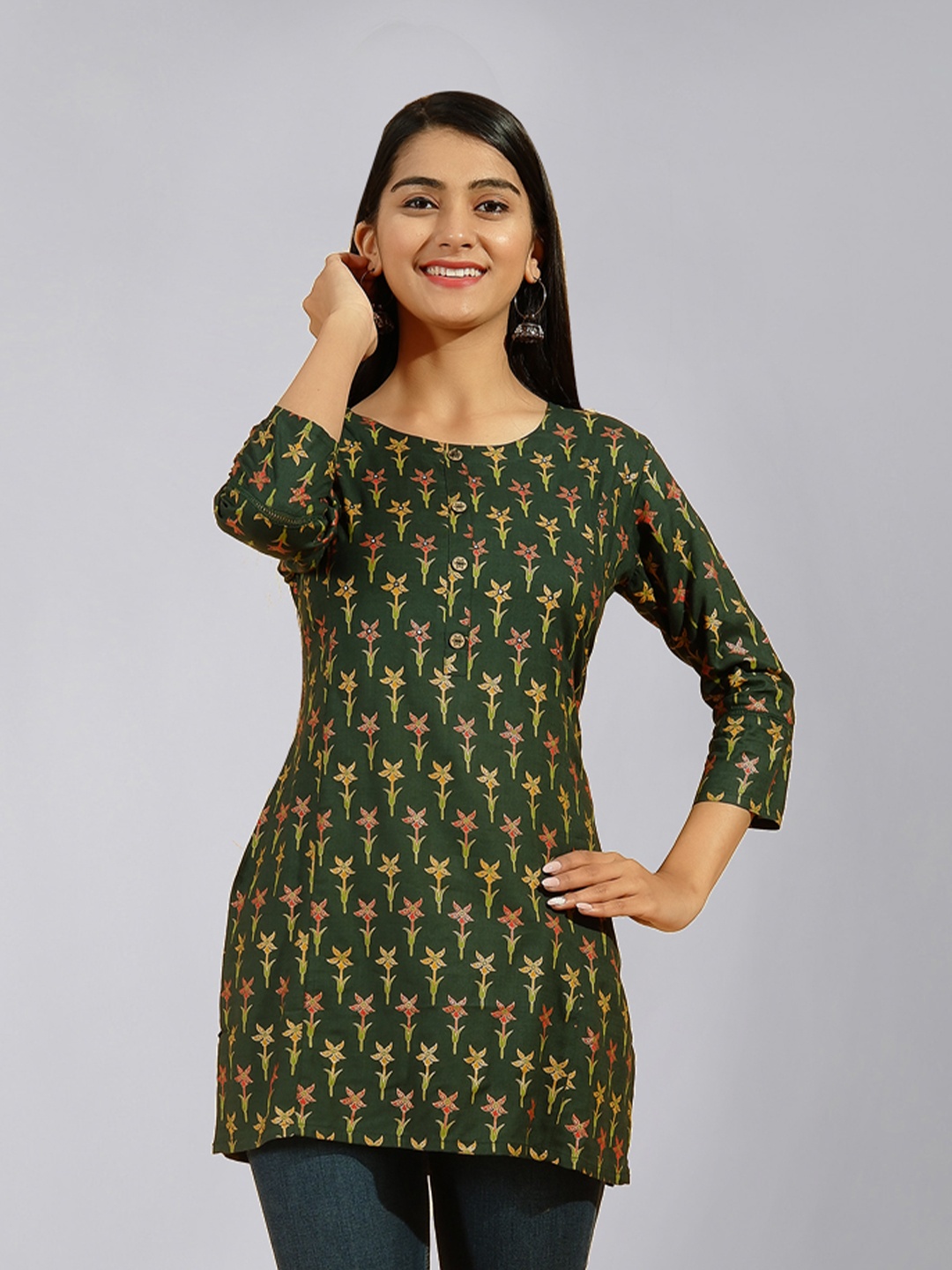 

kipek Women Green Viscose Rayon Printed Tunic