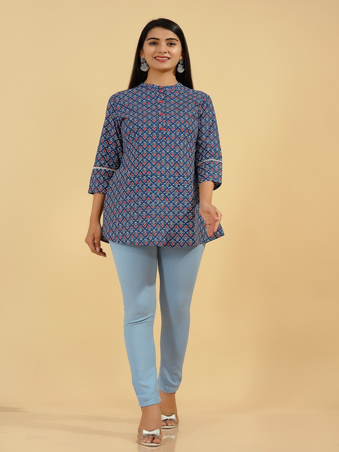 

kipek Women Blue Geometric Printed Pure Cotton Top