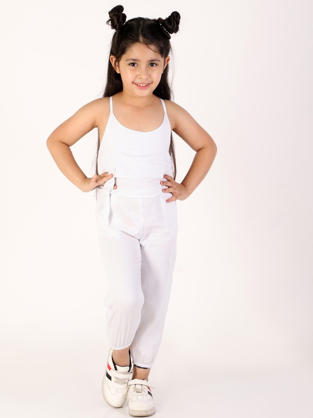 

JBN Creation Girls White Halter Neck Polka Dot Printed Basic Jumpsuit