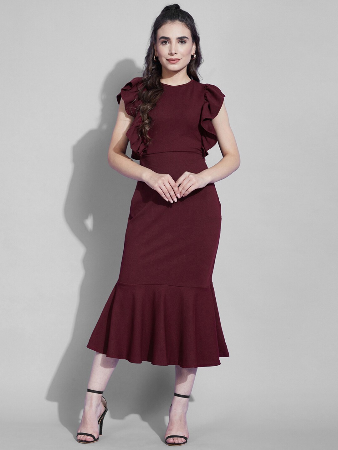 

Selvia Women Brown Scuba Midi Wrap Solid Dress