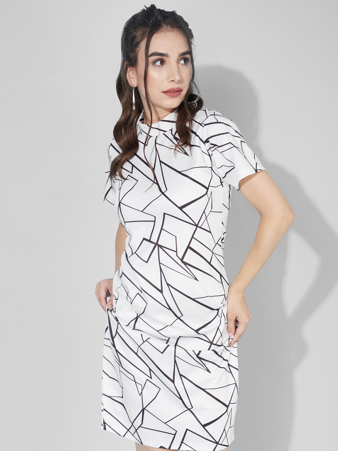 

Selvia Women White Geometric Printed Scuba Sheath Dress