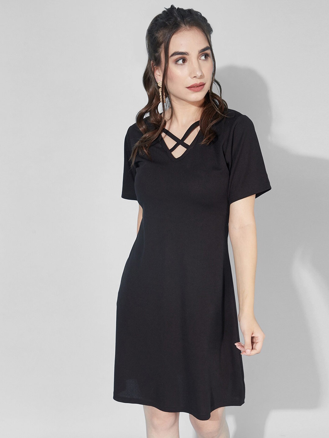 

Selvia Women Black Scuba A-Line Dress