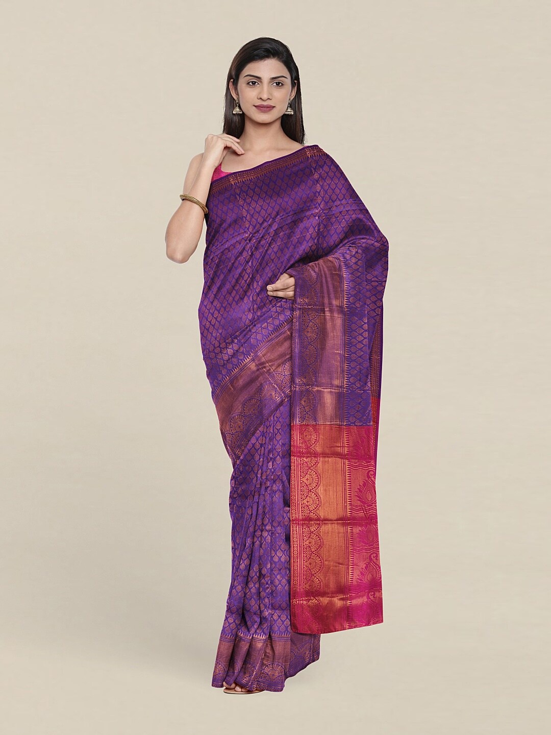 

Pothys Women Violet & Gold-Toned Woven Design Zari Saree