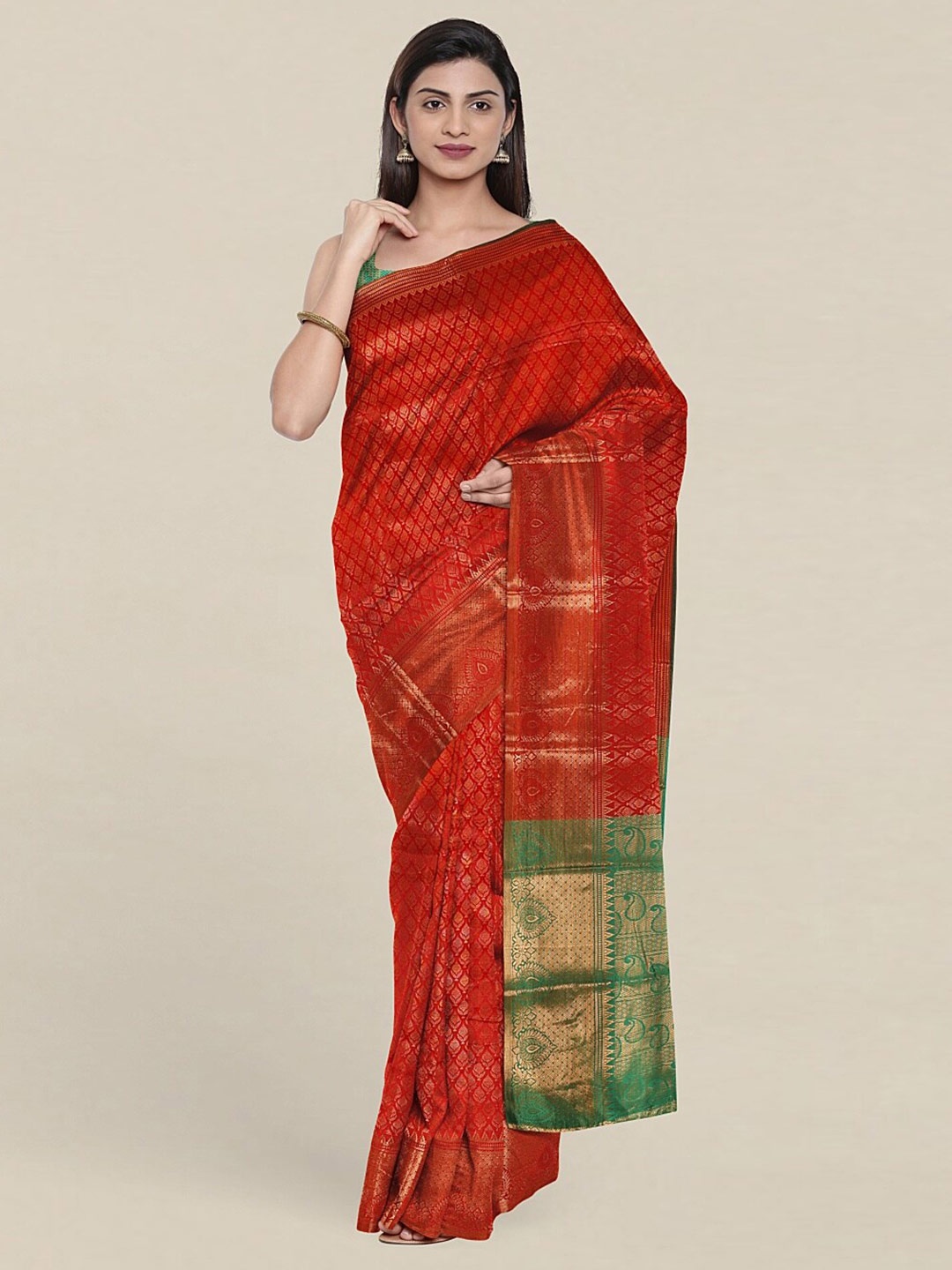 

Pothys Red & Green Woven Design Zari Saree