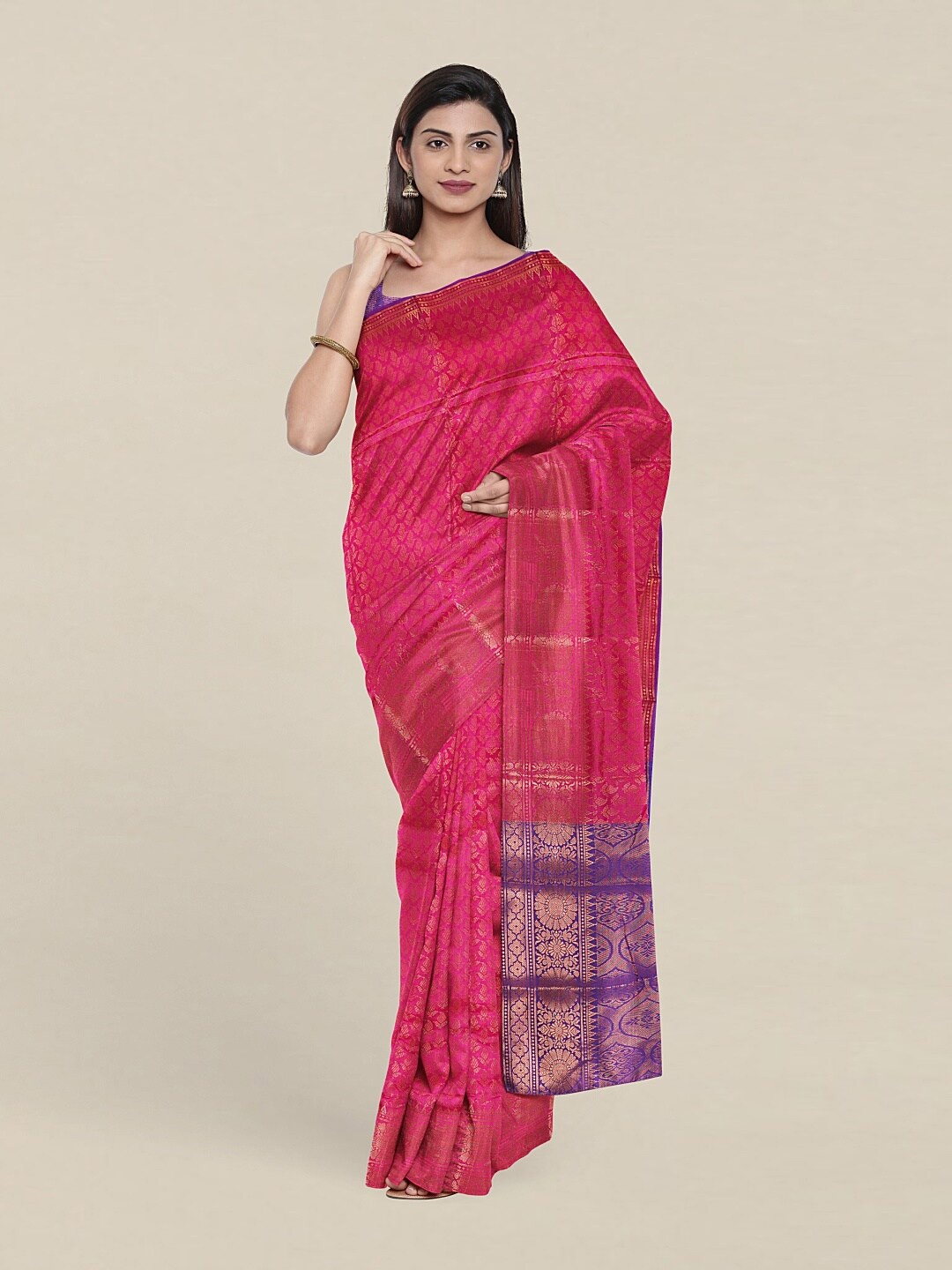 

Pothys Pink & Purple Woven Design Zari Cotton Blend Saree