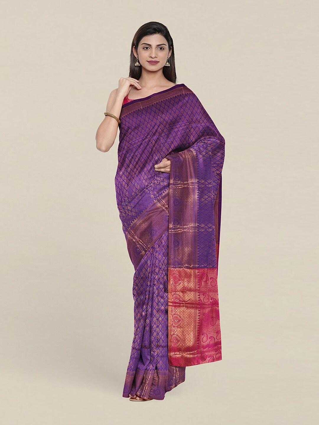 

Pothys Blue & Pink Ethnic Motifs Zari Saree