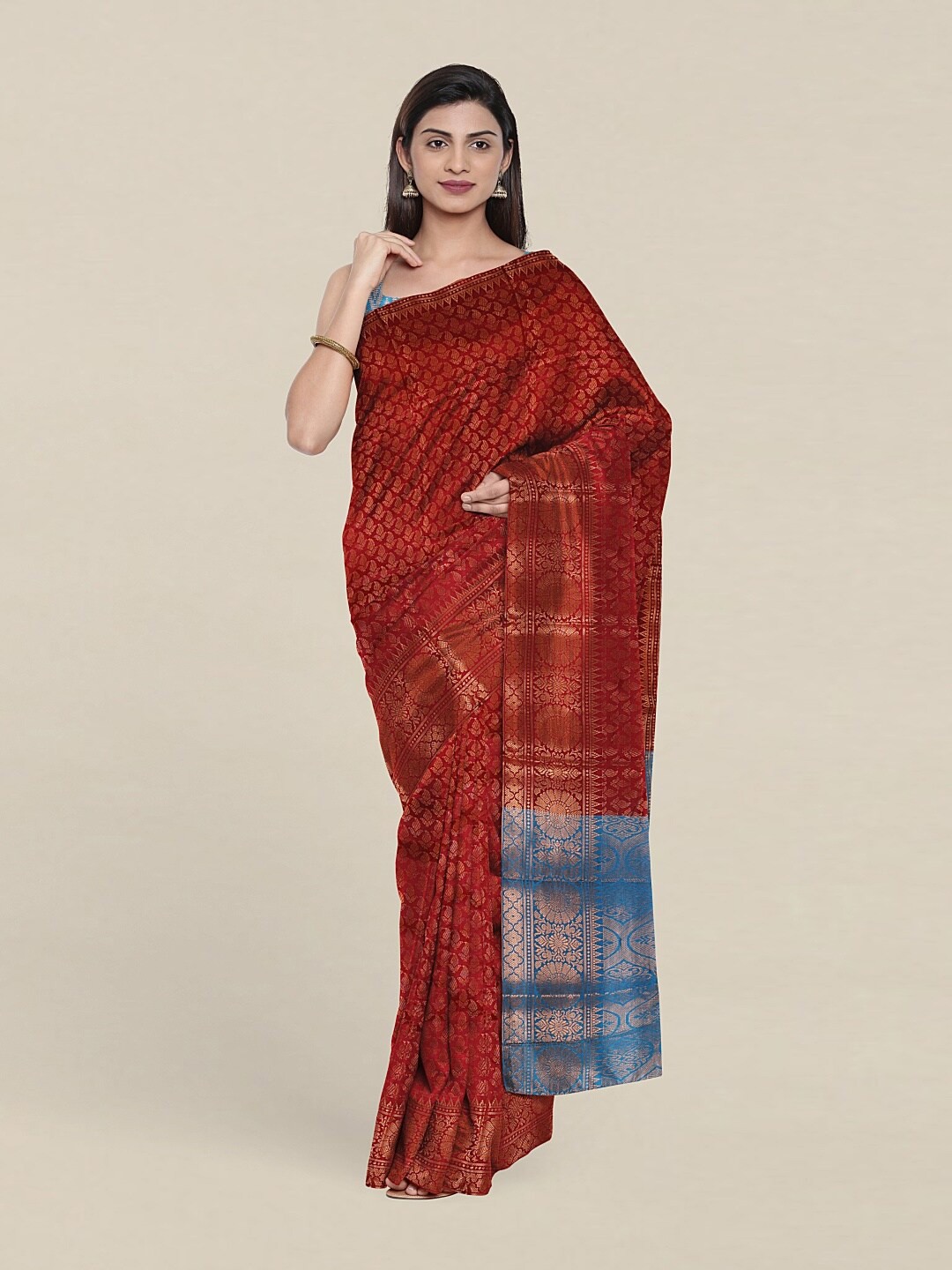 

Pothys Maroon & Blue Woven Design Zari Saree