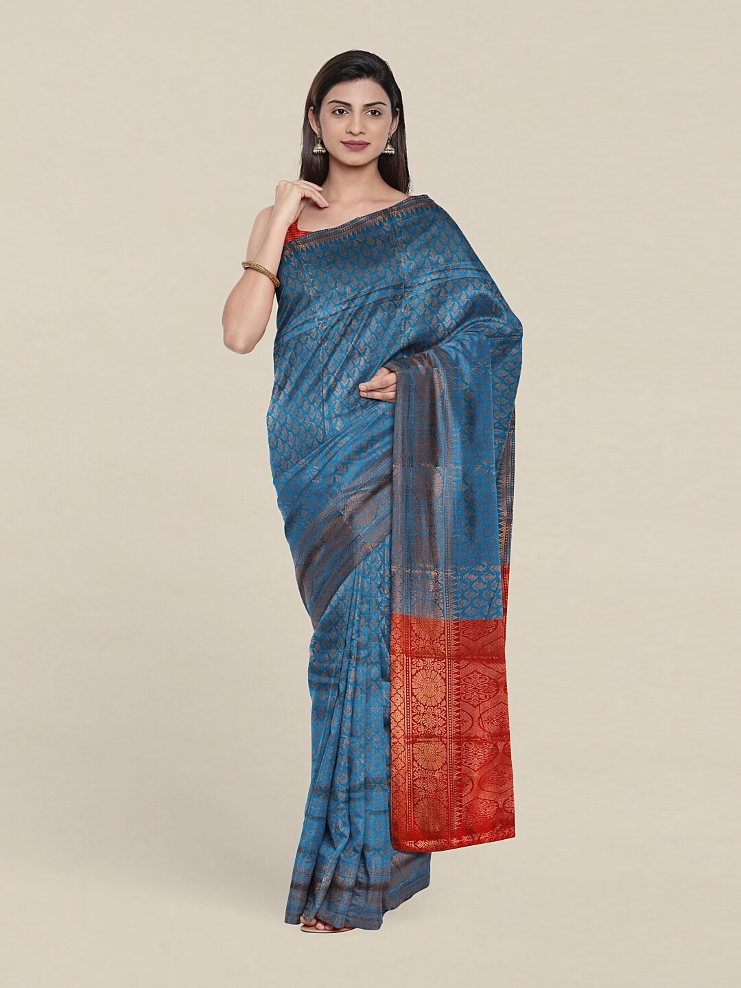 

Pothys Blue & Red Woven Design Zari Saree
