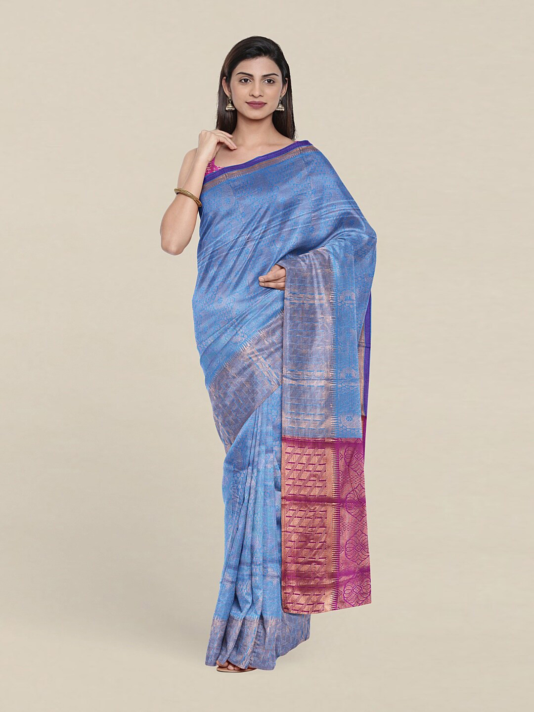 

Pothys Blue & Pink Woven Design Saree