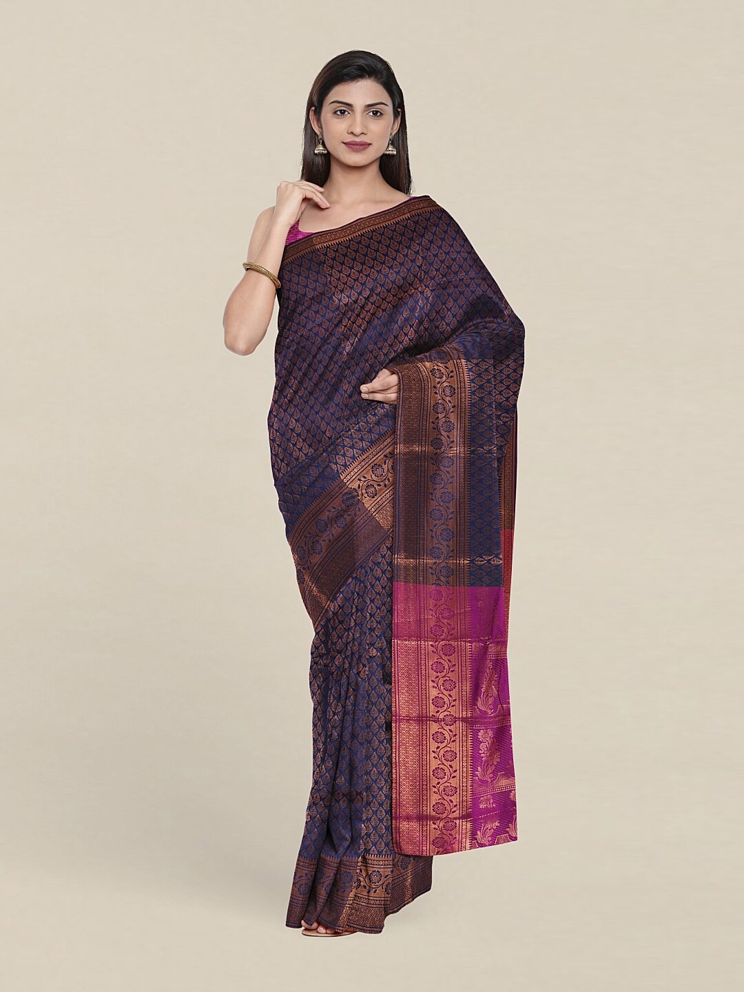 

Pothys Blue & Red Ethnic Motifs Zari Saree