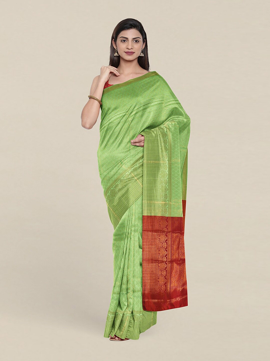 

Pothys Green & Red Woven Design Zari Saree