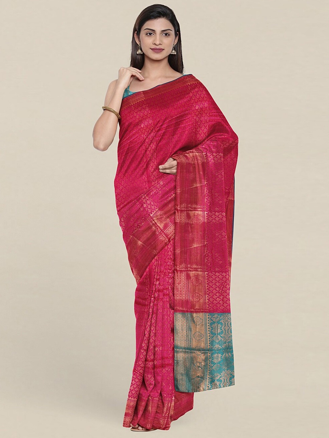 

Pothys Pink & Green Woven Design Zari Saree