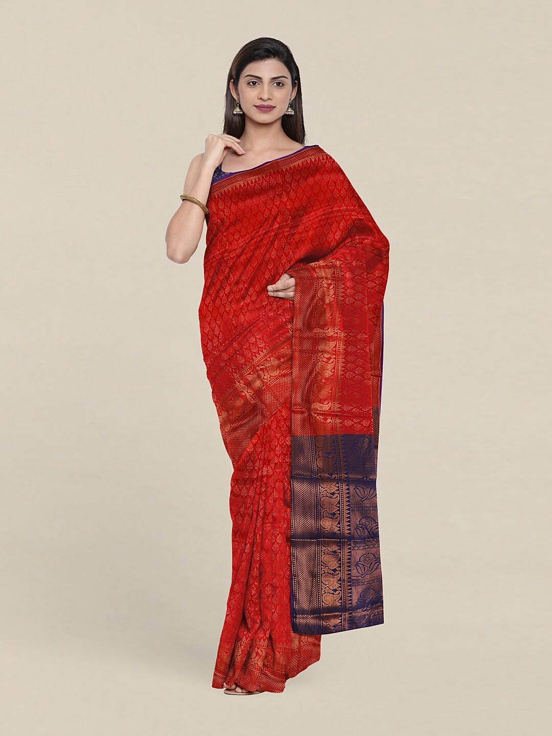 

Pothys Red & Blue Woven Design Zari Saree
