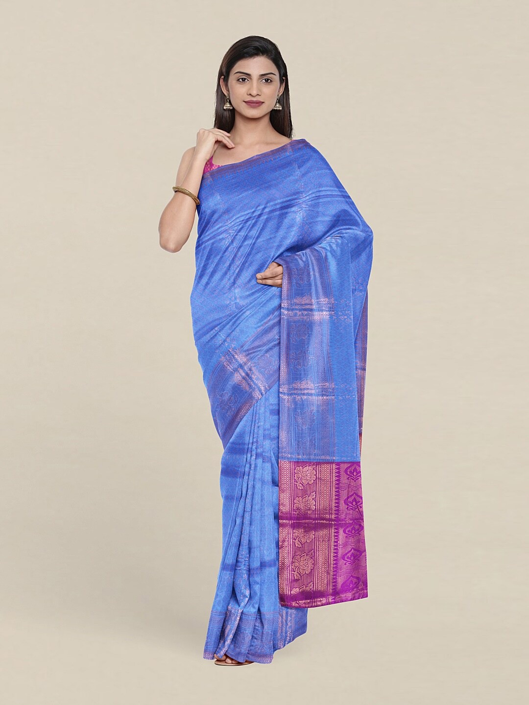 

Pothys Blue & Pink Woven Design Zari Saree