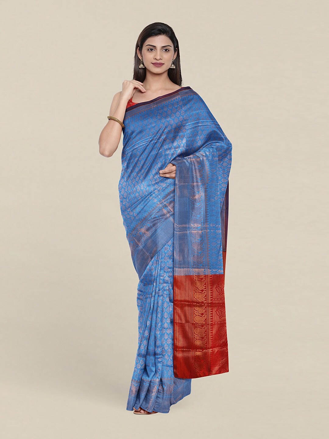 

Pothys Blue & Red Woven Design Zari Saree