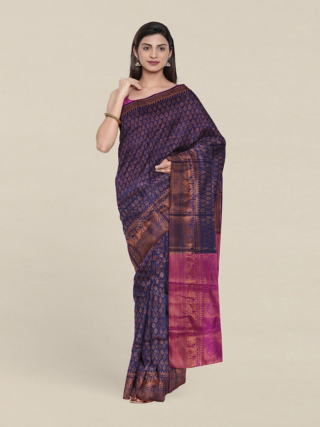 

Pothys Navy Blue & Pink Paisley Zari Saree