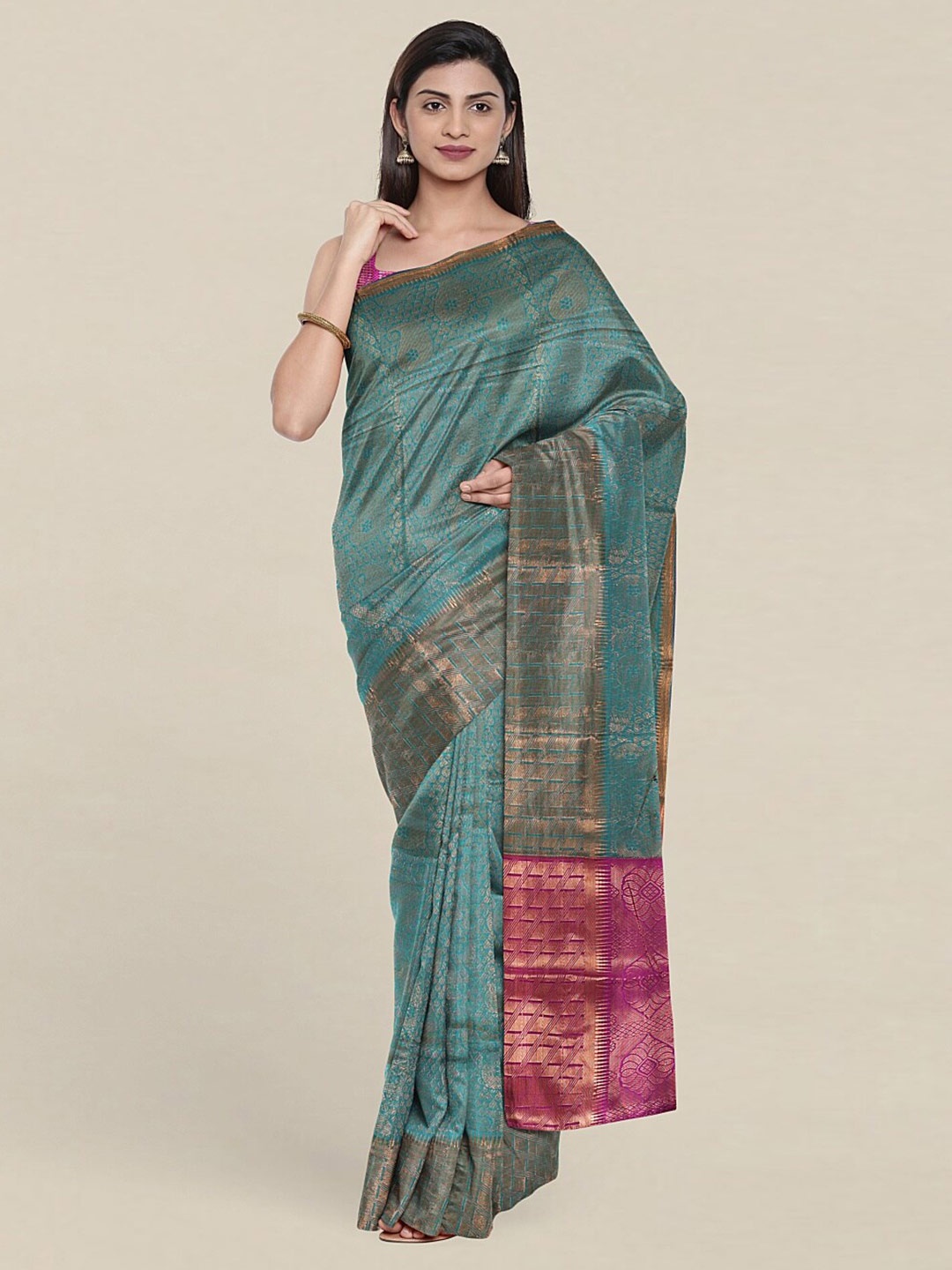 

Pothys Green & Pink Woven Design Zari Saree