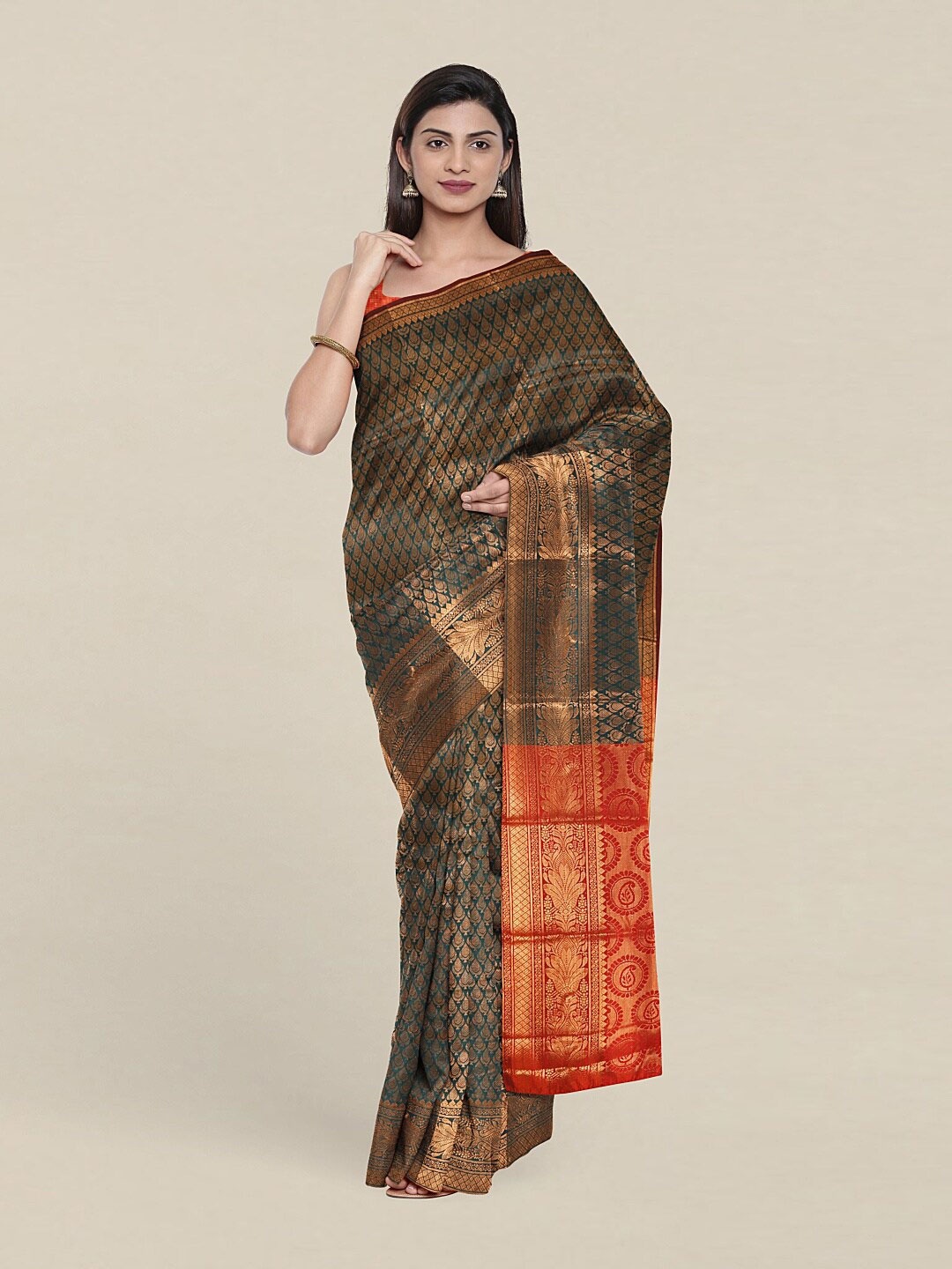 

Pothys Green & Red Woven Design Zari Saree