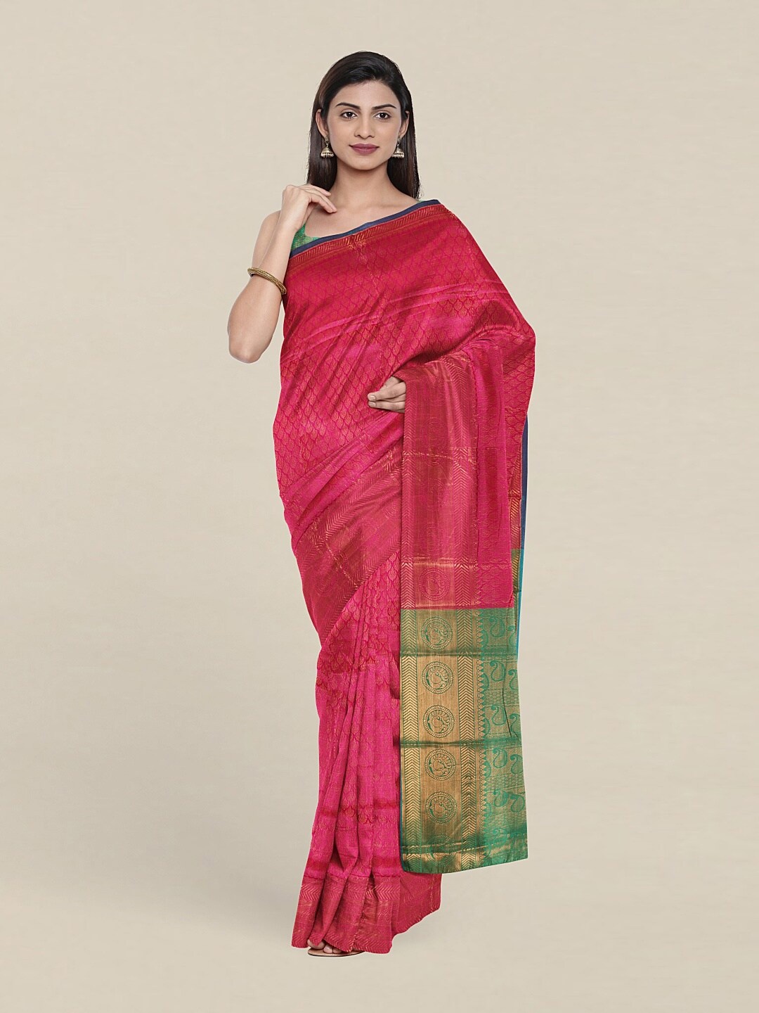 

Pothys Pink & Green Woven Design Zari Saree