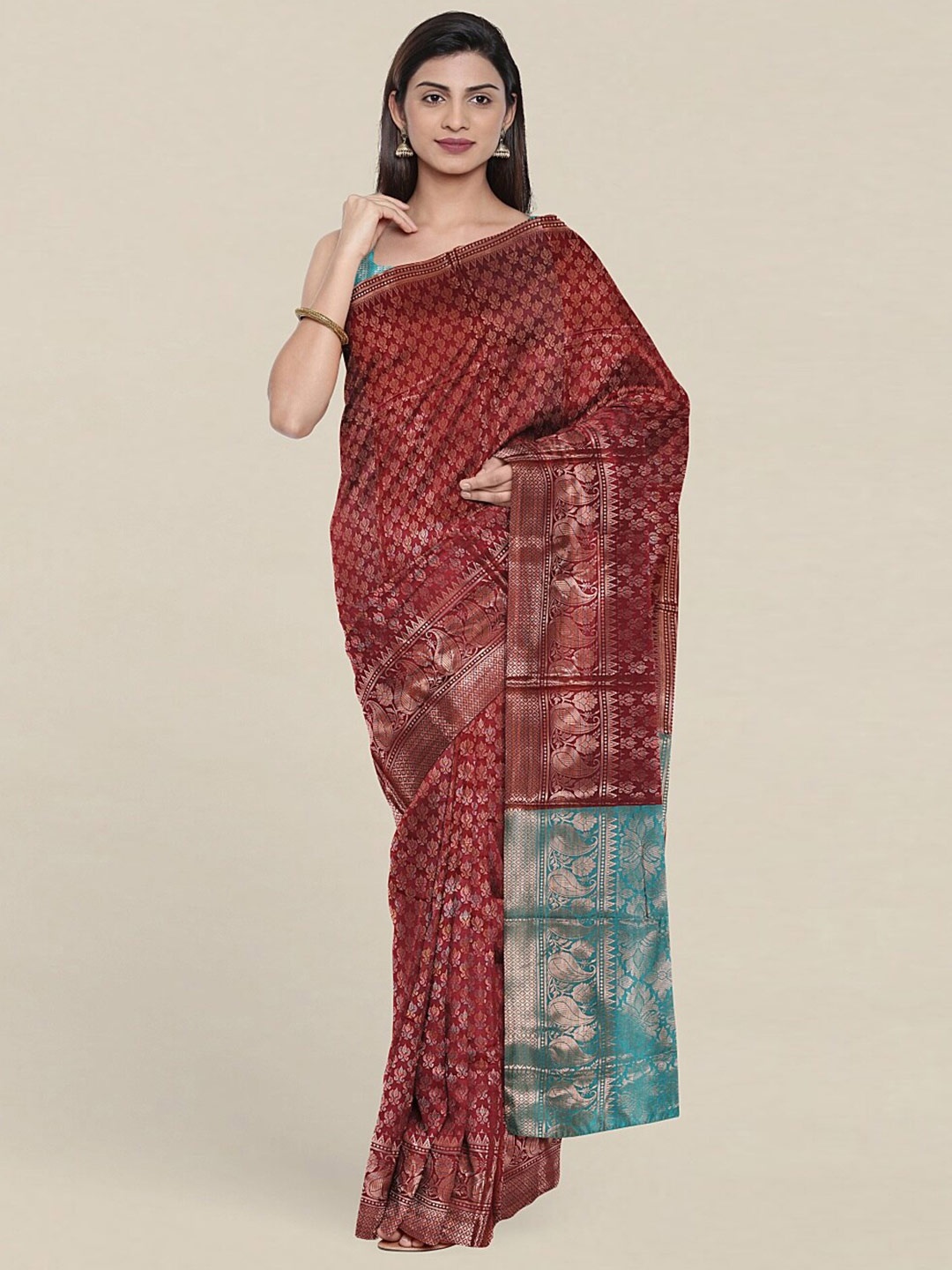 

Pothys Maroon Cotton Blend Saree