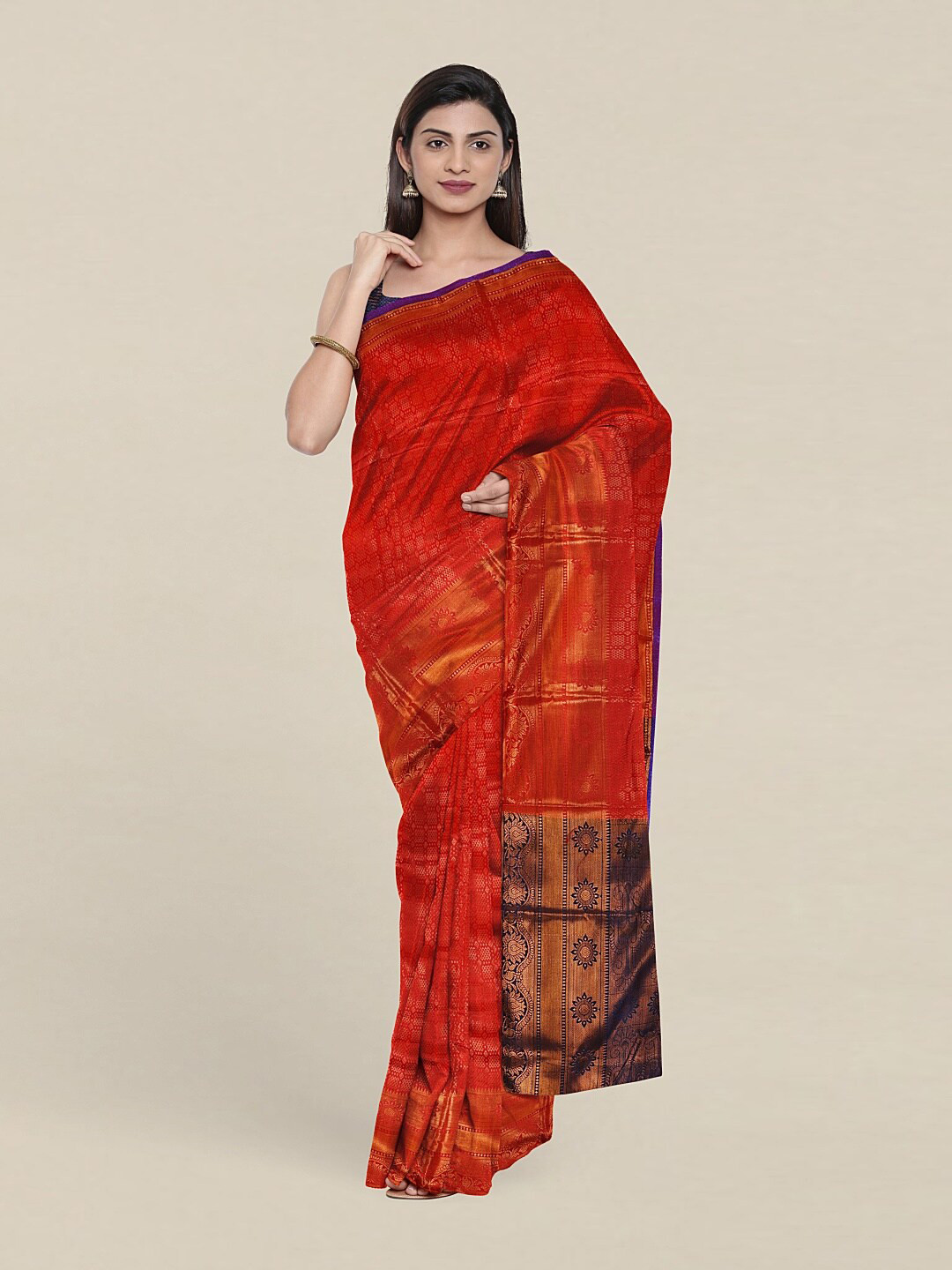 

Pothys Red & Blue Woven Design Saree