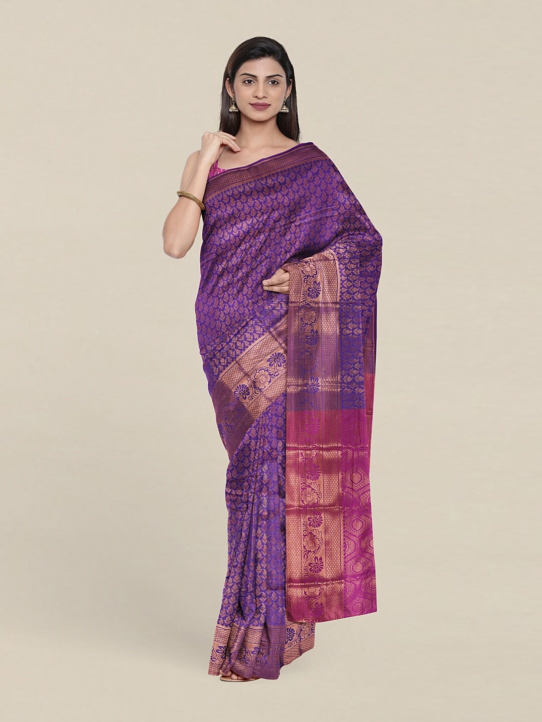 

Pothys Women Violet & Copper-Toned Floral Zari Saree