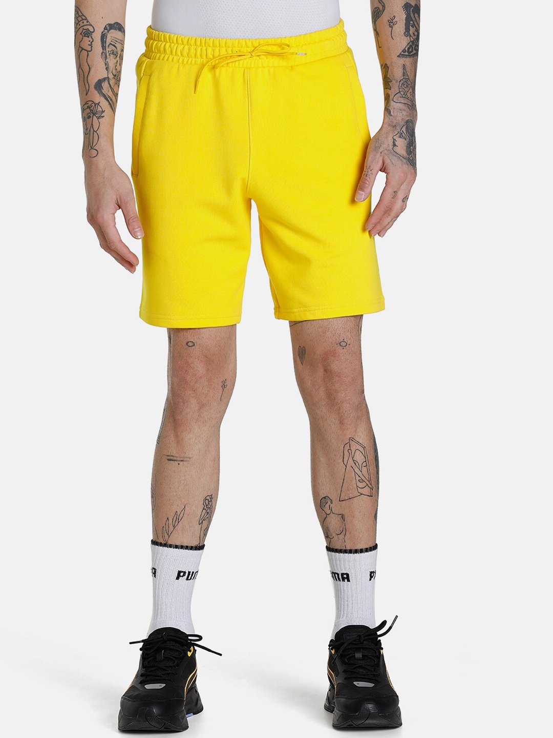 

Puma Men Yellow Solid Cotton Regular Fit POKMON Shorts
