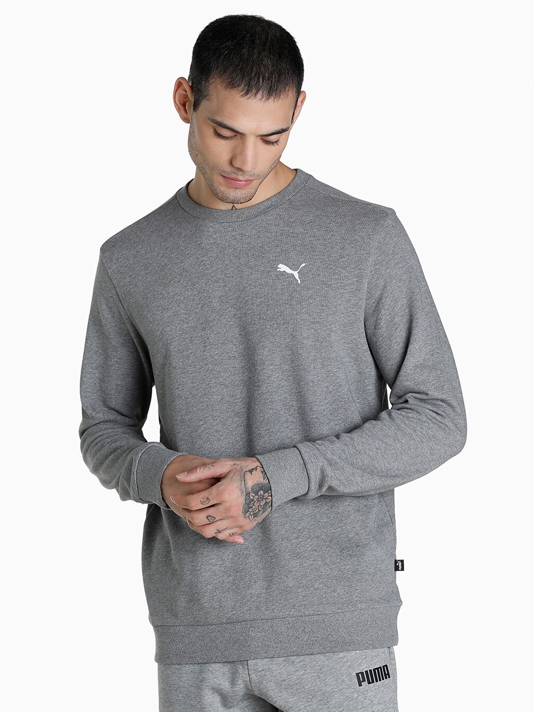 

Puma Men Solid Regular Fit Crew Cotton Sweatshirt, Grey
