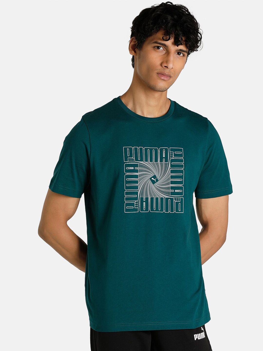 

Puma Men Green Brand Logo Reflective Graphic Printed T-shirt