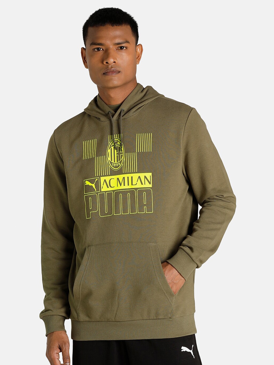 

Puma Men Olive Green A.C. Milan Football Printed ftblCore Hoodie Sweatshirt