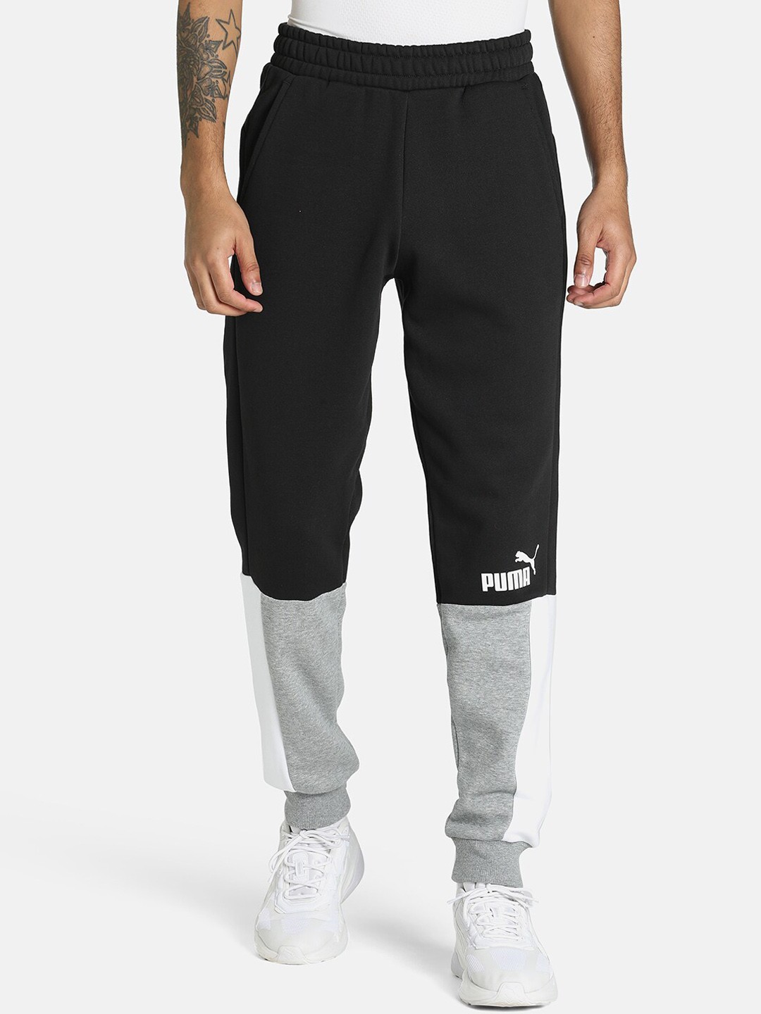 

Puma Men Black & White Essentials+ Men's Block Colourblocked Cotton Sweatpant Joggers