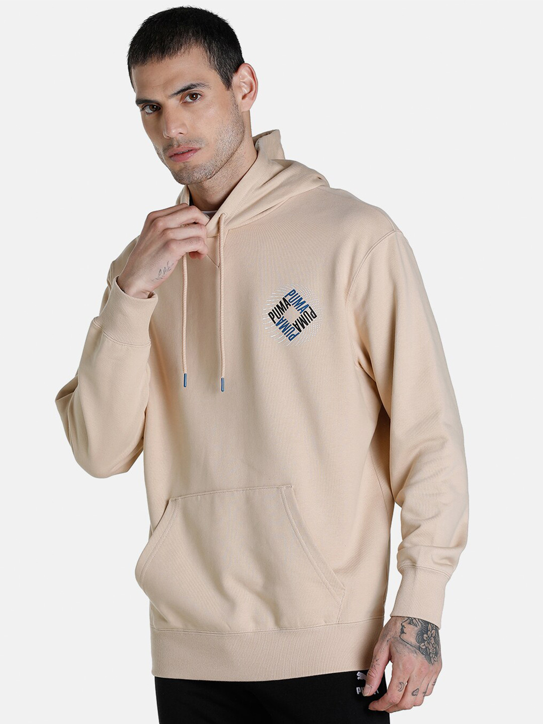 

Puma Men Regular Fit Printed Hooded Sweatshirt, Beige