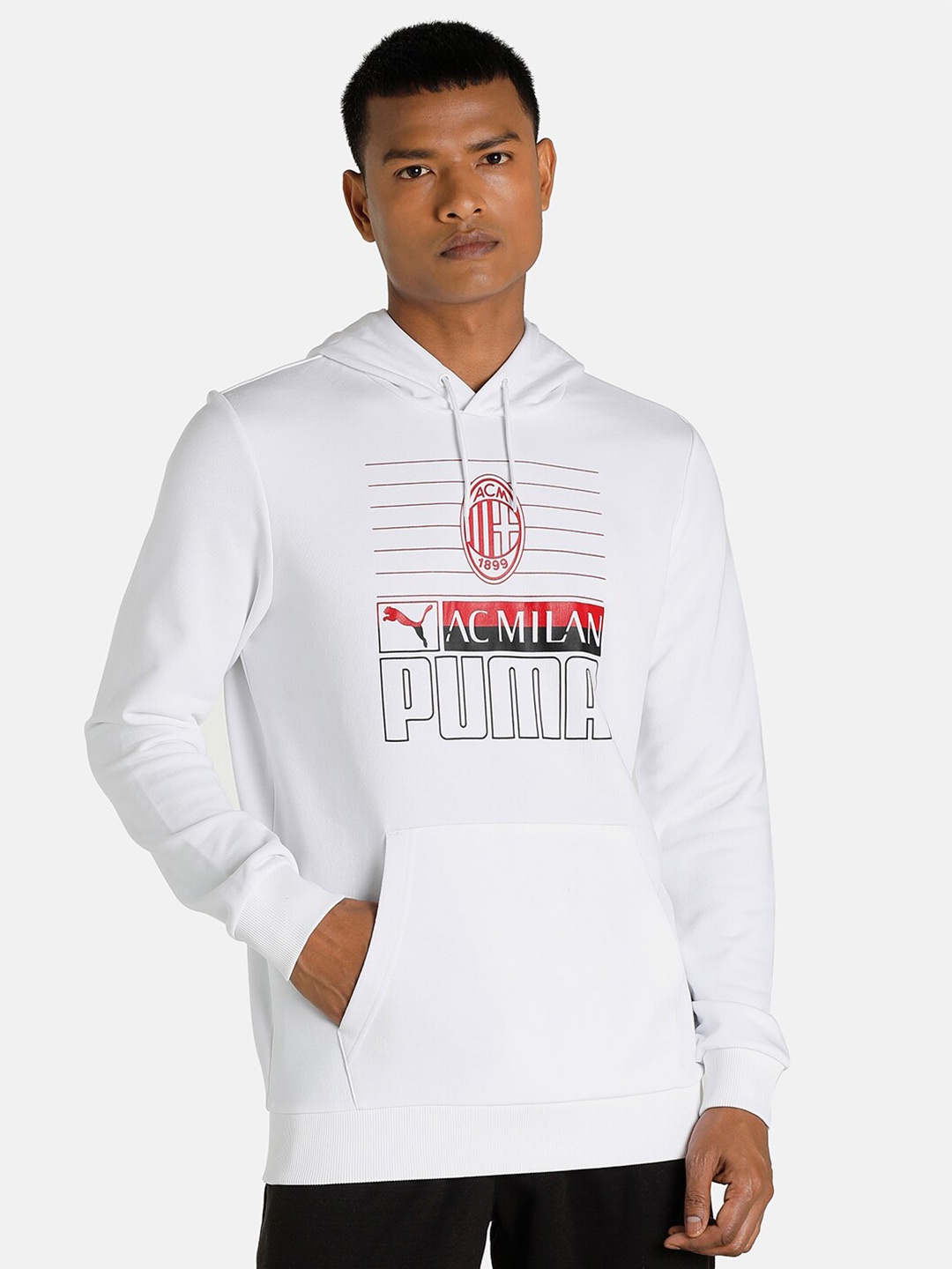 

Puma Men White Printed A.C. Milan Football Hooded Sweatshirt