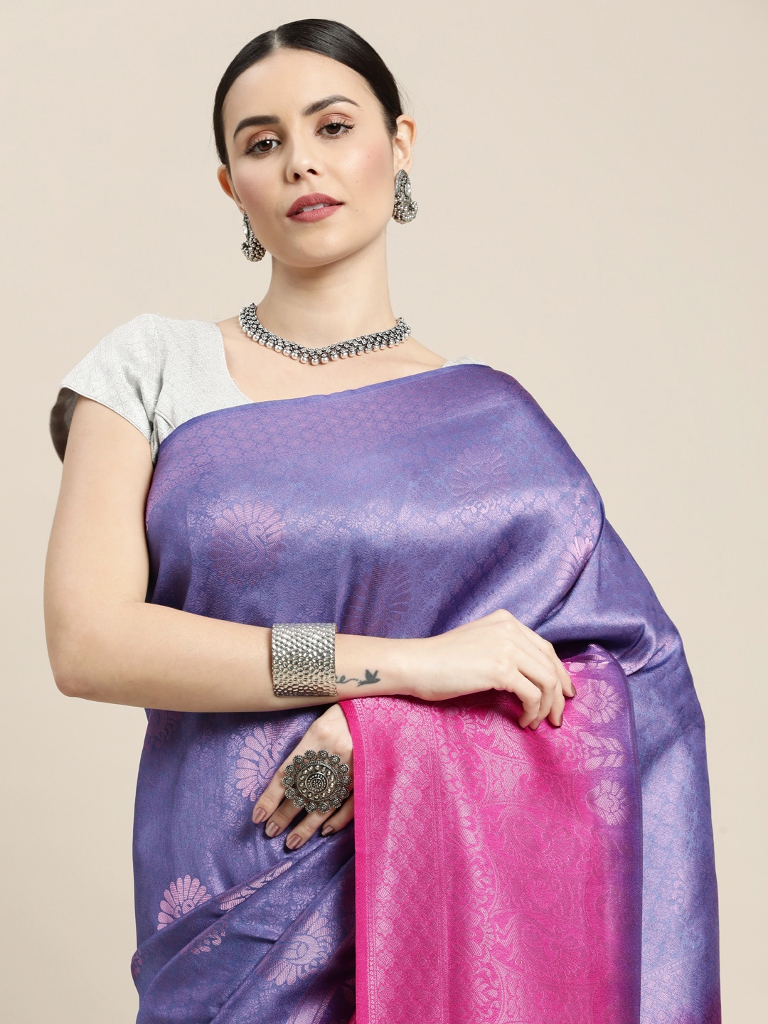 

Pothys Purple & Pink Ethnic Motifs Art Silk Banarasi Saree