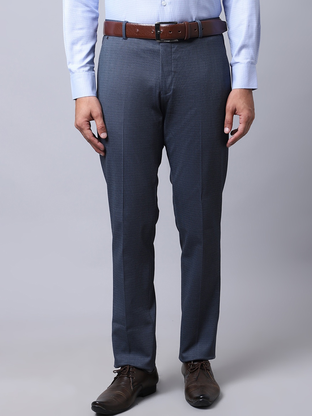 

Cantabil Men Navy Blue Solid Cotton Formal Trousers